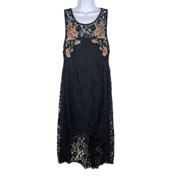 Free People Black Whimsygoth Embroidered Babydoll Dress High Low Hem Size Small - Picture 2 of 16